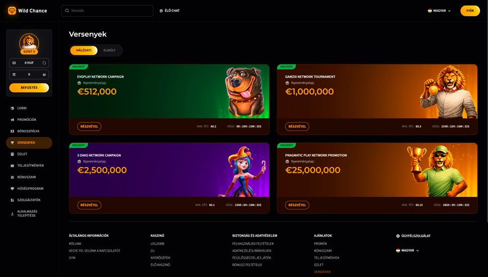 Wild Chance casino versenyek
